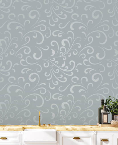 Papel pintado con diseño de remolino gris plateado