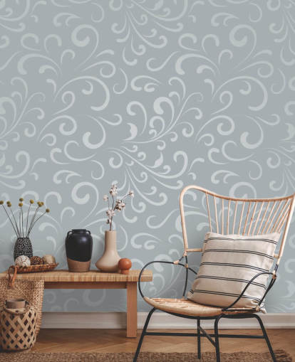 Silver Grey Swirl Pattern Wallpaper