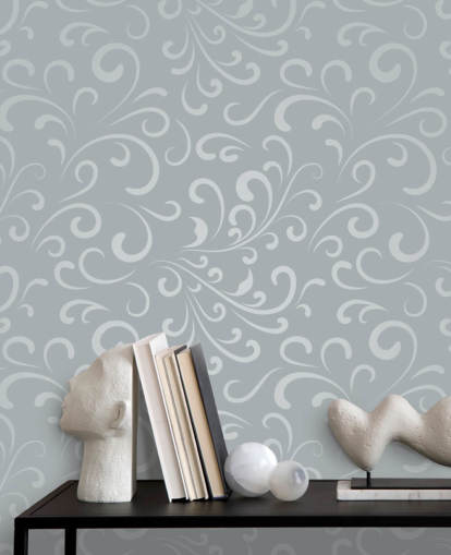 Papel de parede padrão de redemoinho cinza prata