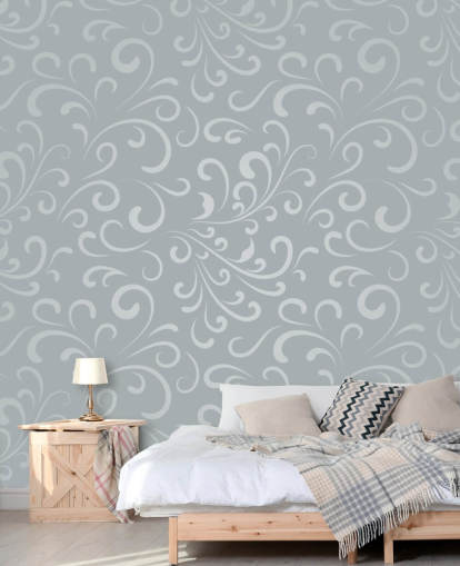 Papel pintado con diseño de remolino gris plateado