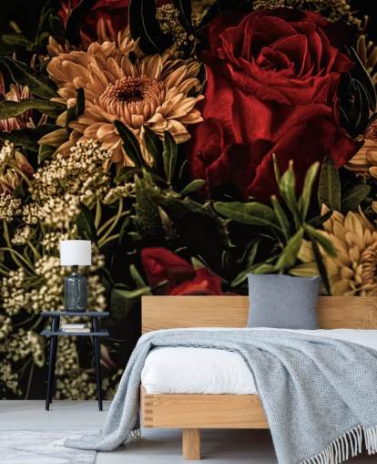 Mørke blomster roser og blomster tapet