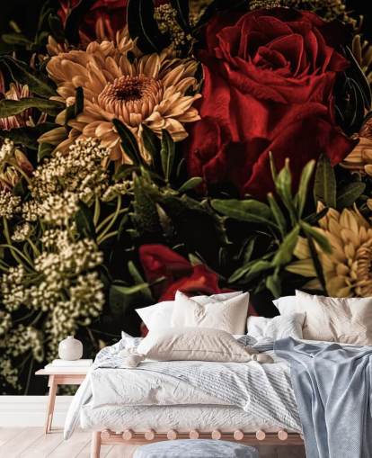 Mørke blomster roser og blomster tapet