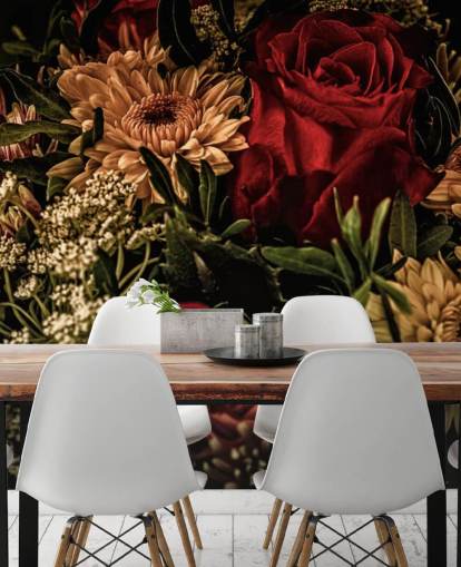 Papel pintado Rosas y flores florales oscuras Papel pintado Rosas y flores florales oscuras