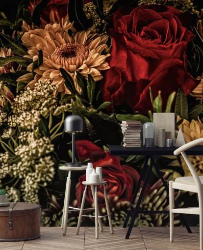 Papel de parede de rosas e flores florais escuras Papel de parede de rosas e flores florais escuras