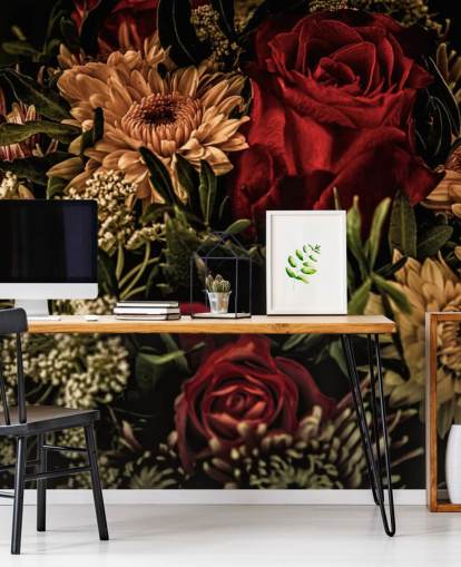 Papel pintado Rosas y flores florales oscuras