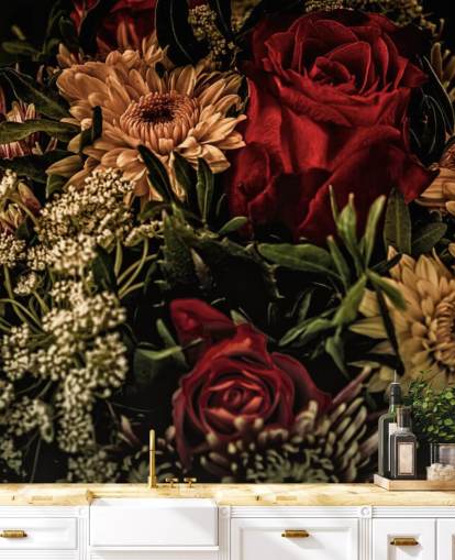 Papel pintado Rosas y flores florales oscuras