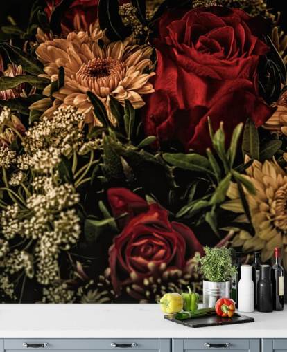 Mörka blommiga rosor och blommor Bakgrund