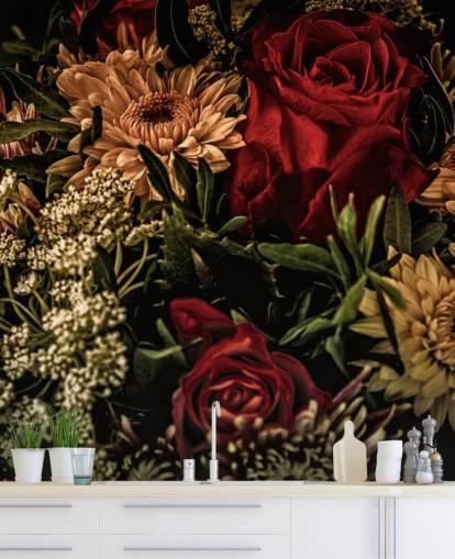 Papel de parede de rosas e flores florais escuras Papel de parede de rosas e flores florais escuras