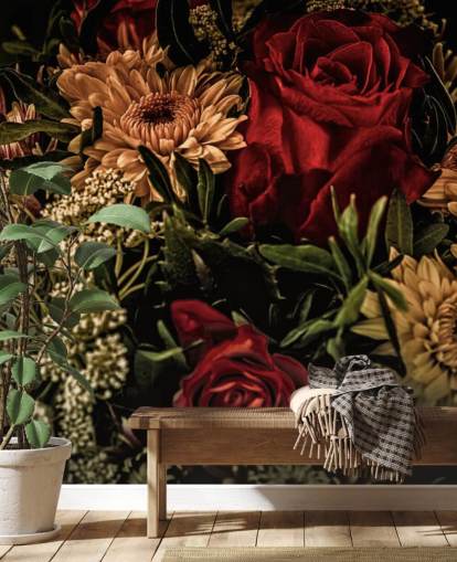 Dunkle Blumen und Rosen bemalte Tapete
