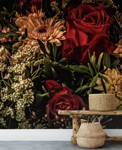 Papier Peint Fleurs et Roses à Fleurs Sombre