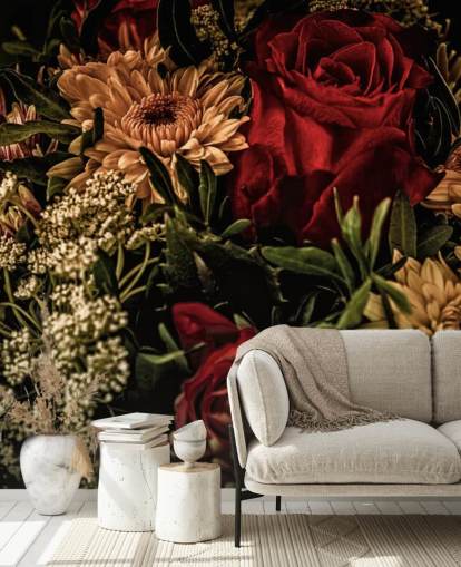 Mørke blomster roser og blomster tapet