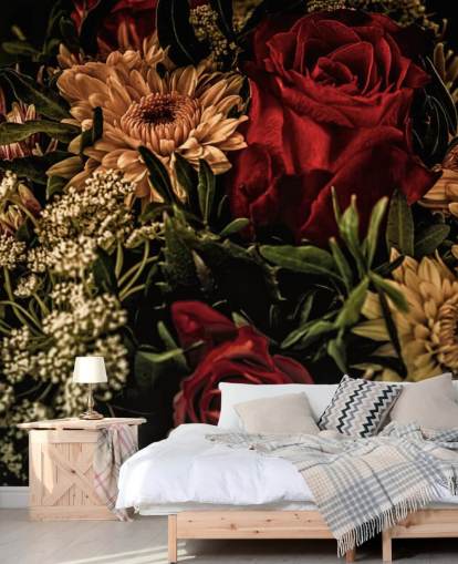 Dunkle Blumen und Rosen bemalte Tapete