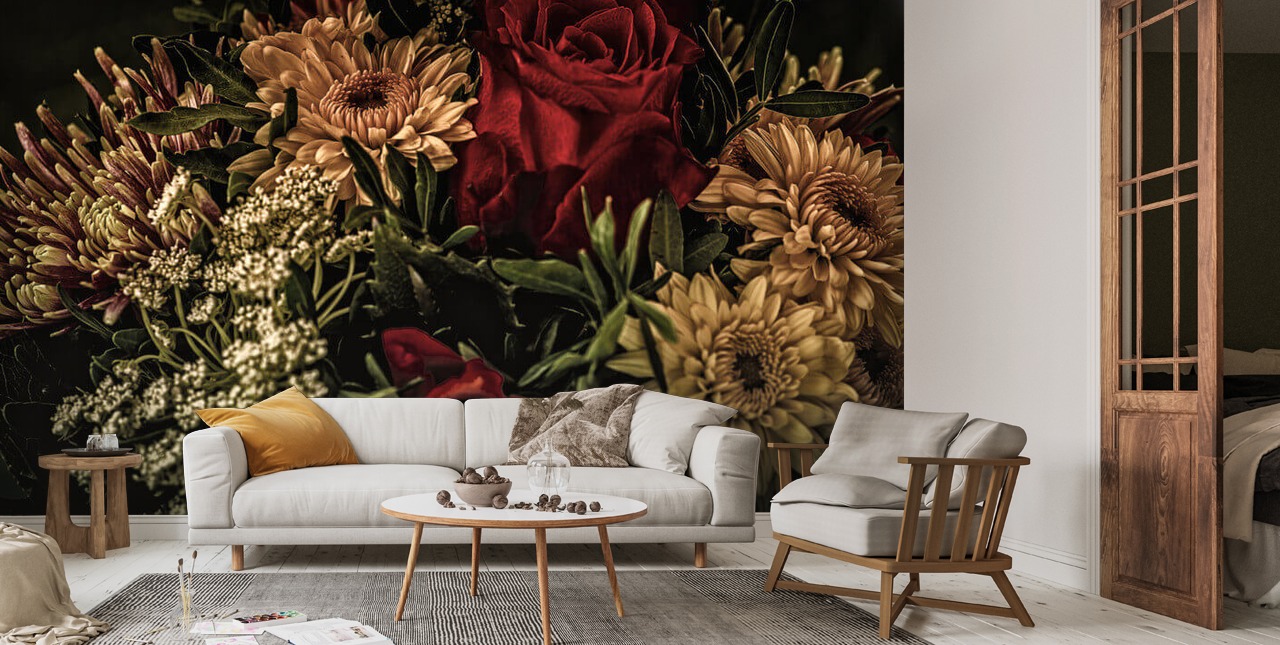 Sepia Flowers Mural Wallpaper | Wallsauce EU