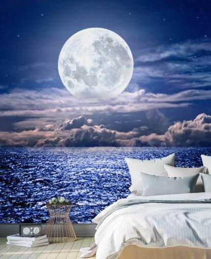 White Moon Blue Sky en Ocean Behang