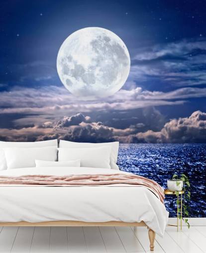 White Moon Blue Sky og Ocean Baggrund White Moon Blue Sky og Ocean Baggrund