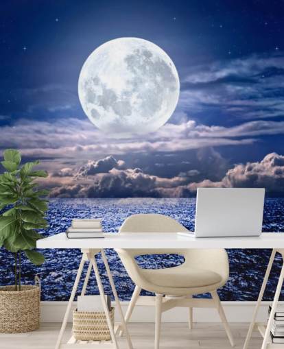 White Moon Blue Sky og Ocean Baggrund