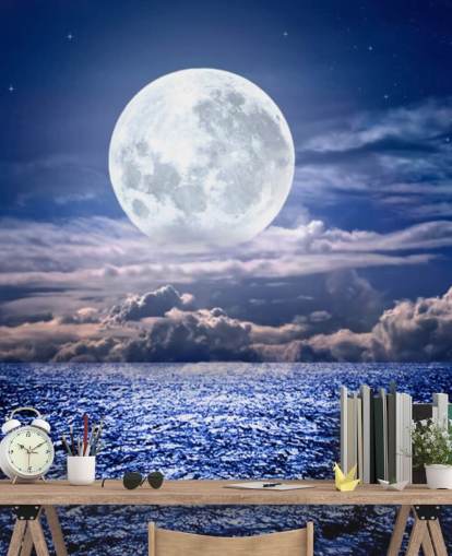 White Moon Blue Sky en Ocean Behang