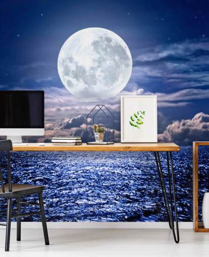 White Moon Blue Sky en Ocean Behang White Moon Blue Sky en Ocean Behang