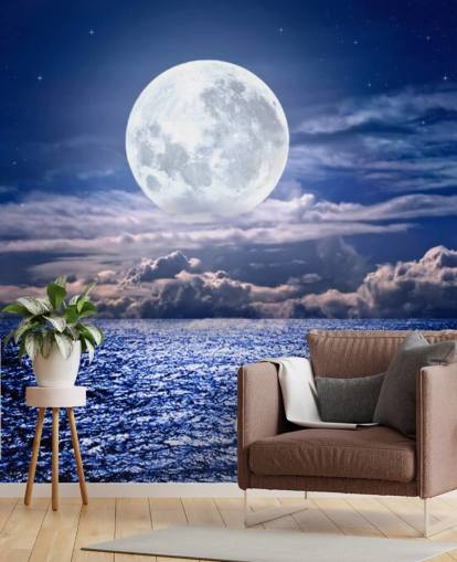 White Moon Blue Sky and Ocean Wallpaper White Moon Blue Sky and Ocean Wallpaper