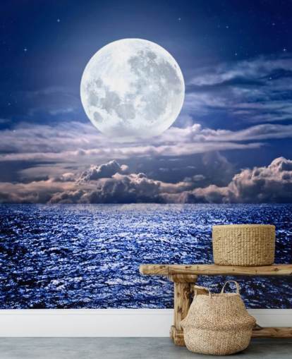 White Moon Blue Sky and Ocean Wallpaper White Moon Blue Sky and Ocean Wallpaper