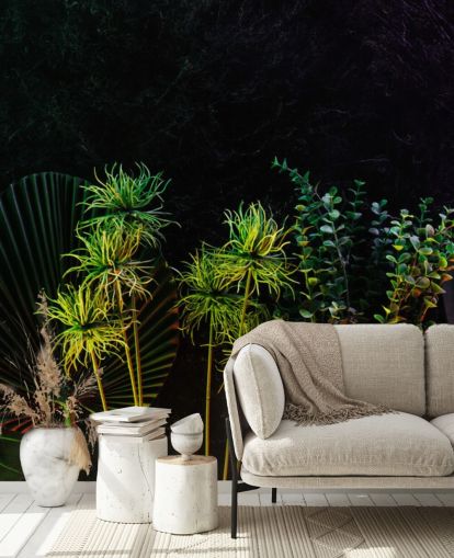 Piante tropicali illuminate dalla luna