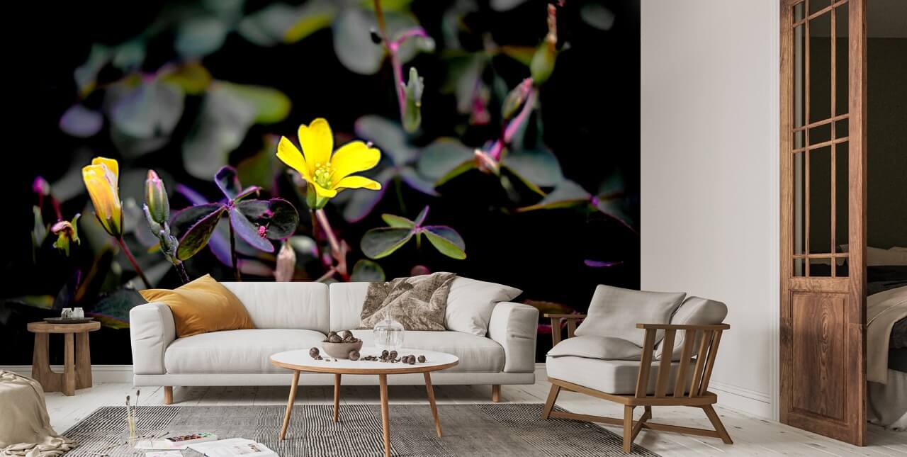 Keltainen ja violetti kukka seinämaalaus | Wallsauce FI