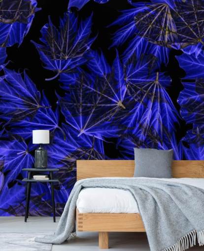 Blauwe maple Leaves Muurschildering