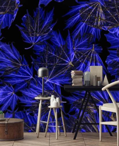 Blauwe maple Leaves Muurschildering