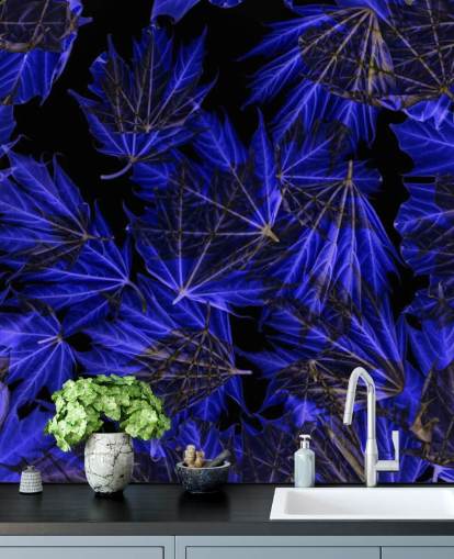 Decorazione murale con foglie d'acero blu
