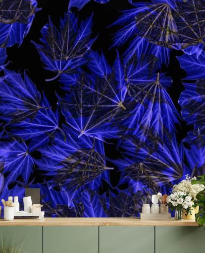 Blauwe maple Leaves Muurschildering