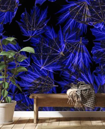 Décoration murale feuilles d'érable bleues