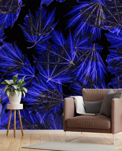 Blauwe maple Leaves Muurschildering Blauwe maple Leaves Muurschildering