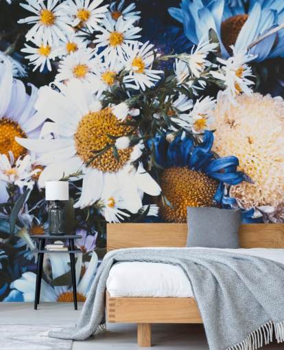 Blue and White Flowers Wallpaper Mural