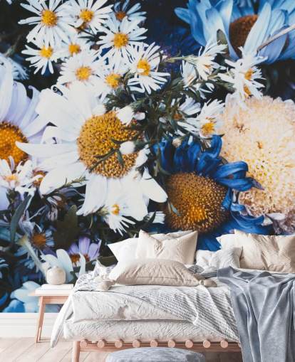 Blå og hvide blomster Baggrund Mural