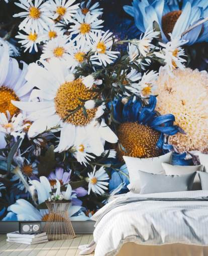 Blå og hvide blomster Baggrund Mural