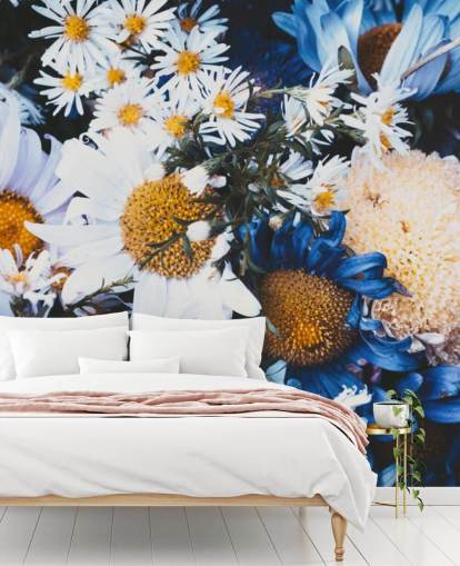 Blue and White Flowers Wallpaper Mural