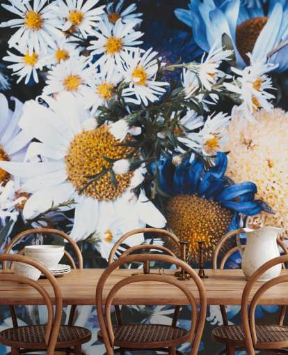 Papier peint Fleurs Bleues et Blanches