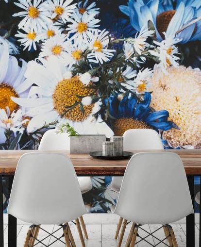 Papel pintado Flores azules y blancas