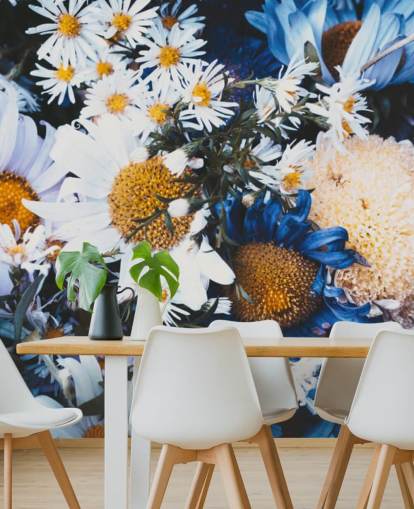 Blå og hvide blomster Baggrund Mural