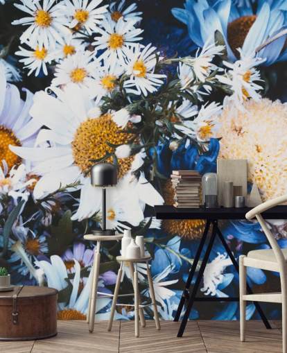 Blå og hvide blomster Baggrund Mural