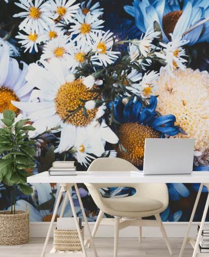 Papier peint Fleurs Bleues et Blanches