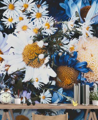 Blå og hvide blomster Baggrund Mural Blå og hvide blomster Baggrund Mural