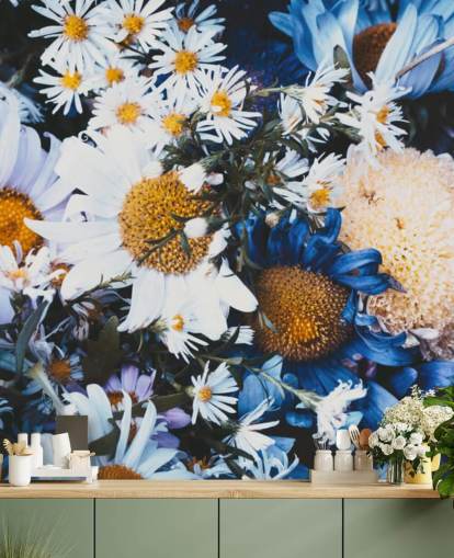 Papier peint Fleurs Bleues et Blanches