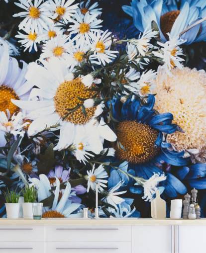 Blue and White Flowers Wallpaper Mural