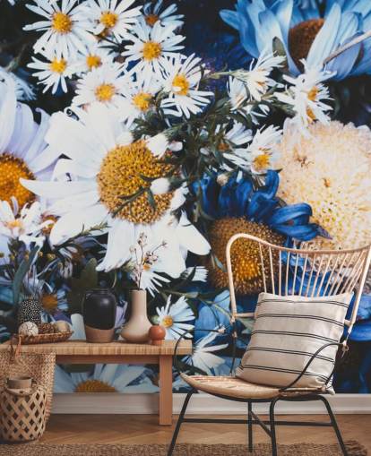 Blaue und weiße Blumen Fototapete