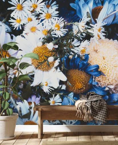 Blue and White Flowers Wallpaper Mural