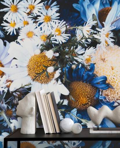 Blå og hvide blomster Baggrund Mural Blå og hvide blomster Baggrund Mural