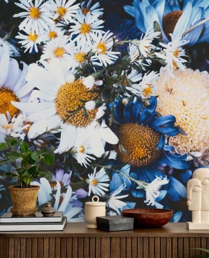 Papier peint Fleurs Bleues et Blanches