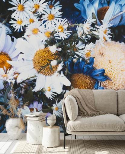 Papier peint Fleurs Bleues et Blanches Papier peint Fleurs Bleues et Blanches