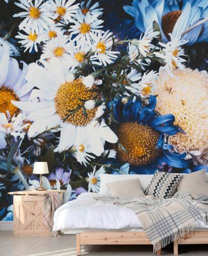 Blue and White Flowers Wallpaper Mural